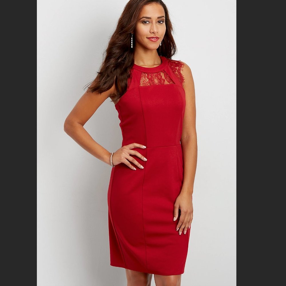 Maurices Red Lace Sheath Pointe High Neck Dress XXL